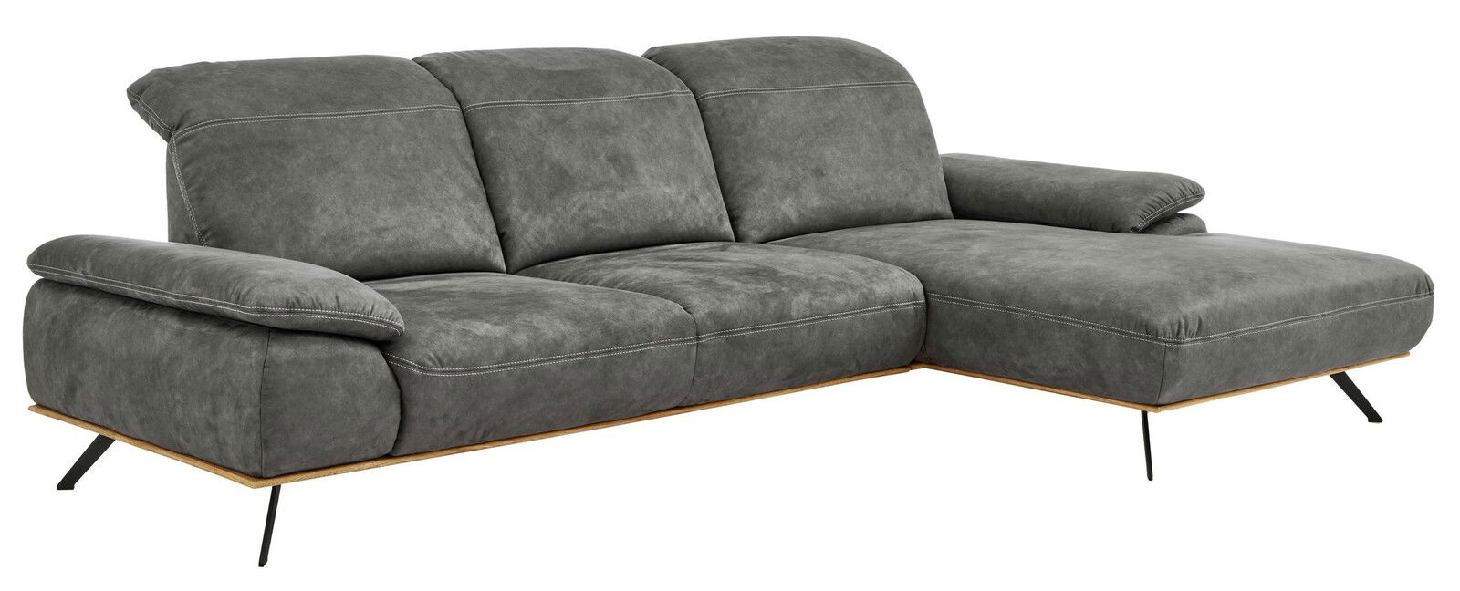 Graue Longchairkombination mit modernem Design, schräg von vorne fotografiert.