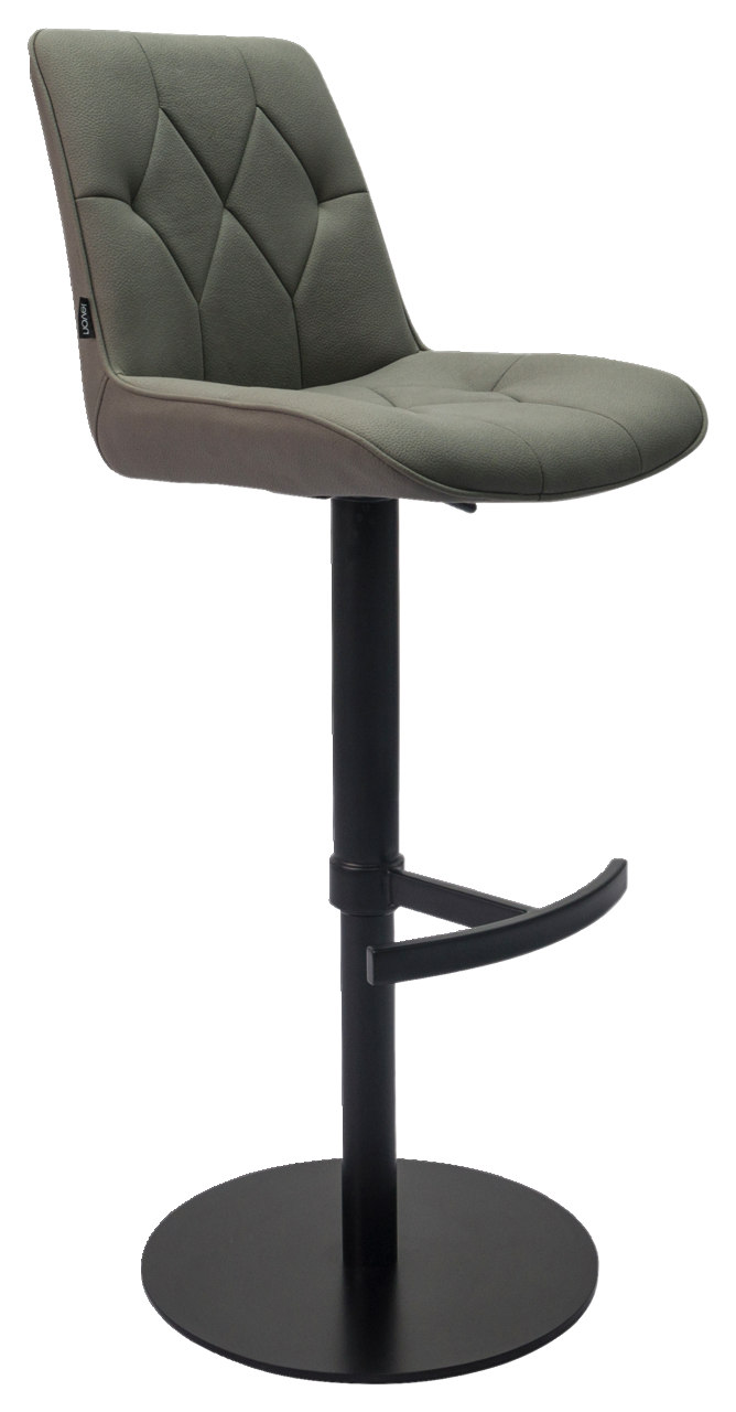 Novel Barhocker HENRY Moderner Barhocker mit gepolsterter Sitzfläche in Grau und schwarzem Metallgestell, seitliche Perspektive