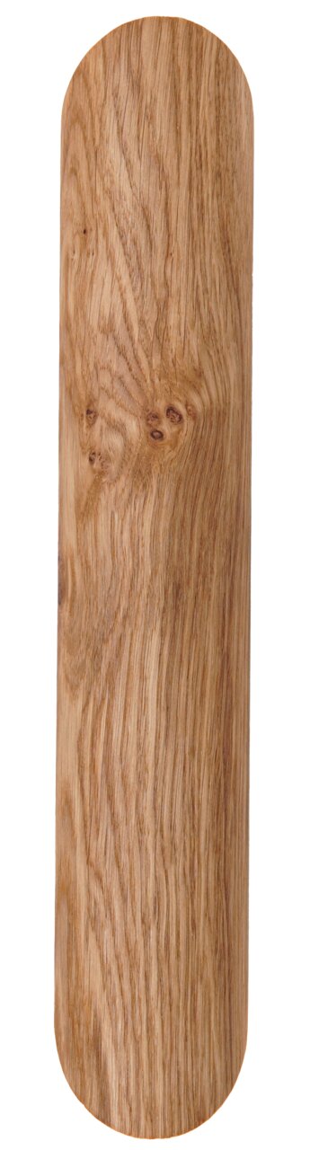LED-Wandleuchte aus Holz in natürlicher Holzoptik, frontal betrachtet