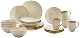 Kombiservice 20-tlg. Cafe del in cremefarbenem Design, bestehend aus Tellern, Schalen und Tassen, aus seitlicher Perspektive fotografiert.
