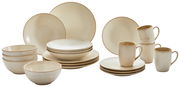 Kombiservice 20-tlg. Cafe del in cremefarbenem Design, bestehend aus Tellern, Schalen und Tassen, aus seitlicher Perspektive fotografiert.