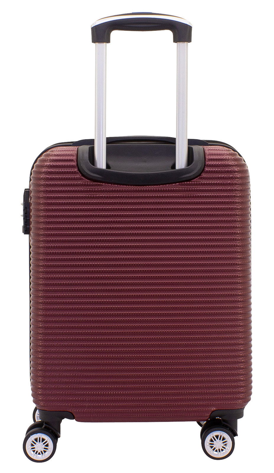 Burgunderfarbener Trolley mit ausziehbarem Griff und vier Rollen, Vorderansicht