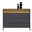 Musterring Kommode MR JOLINE Moderne Kommode mit drei Schubladen in dunklem Grau und einer oberen Holzplatte, frontal abgebildet. Dekoriert mit zwei stilvollen Vasen.