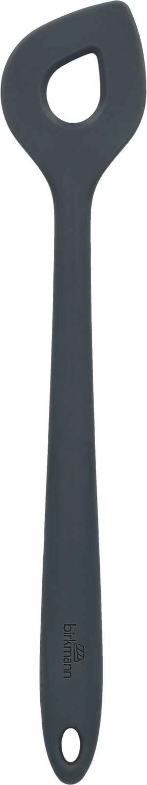 Grauer Rührlöffel aus Silikon mit ergonomischem Griff, Vorderansicht