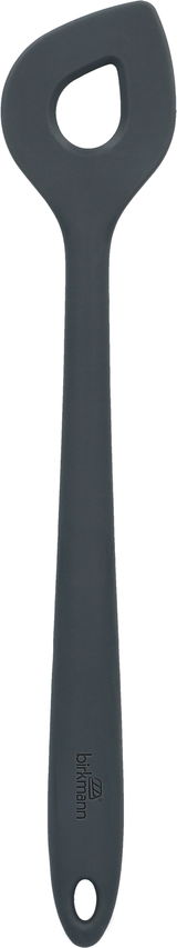 Grauer Rührlöffel aus Silikon mit ergonomischem Griff, Vorderansicht