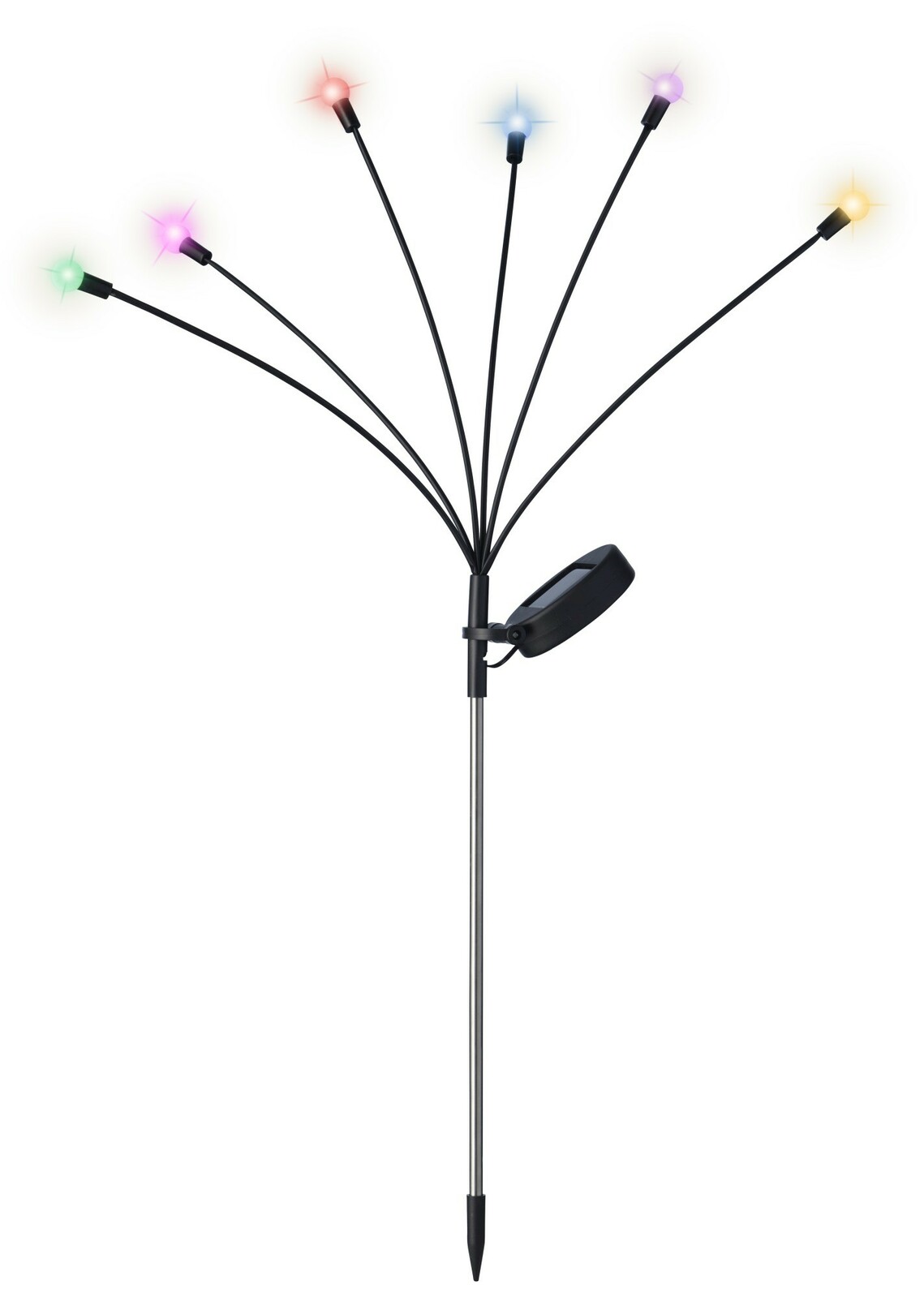 Lumineo Solar Stabbeleuchtung Solar Stabbeleuchtung mit sechs bunten LED-Lichtern, seitliche Perspektive