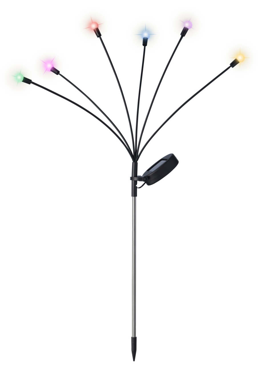 Solar Stabbeleuchtung mit sechs bunten LED-Lichtern, seitliche Perspektive
