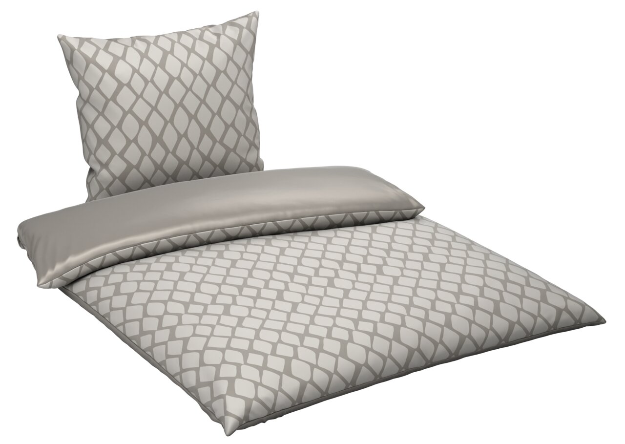 Wendebettwäsche mit geometrischem Muster in Grau und Weiß, Ansicht von vorne