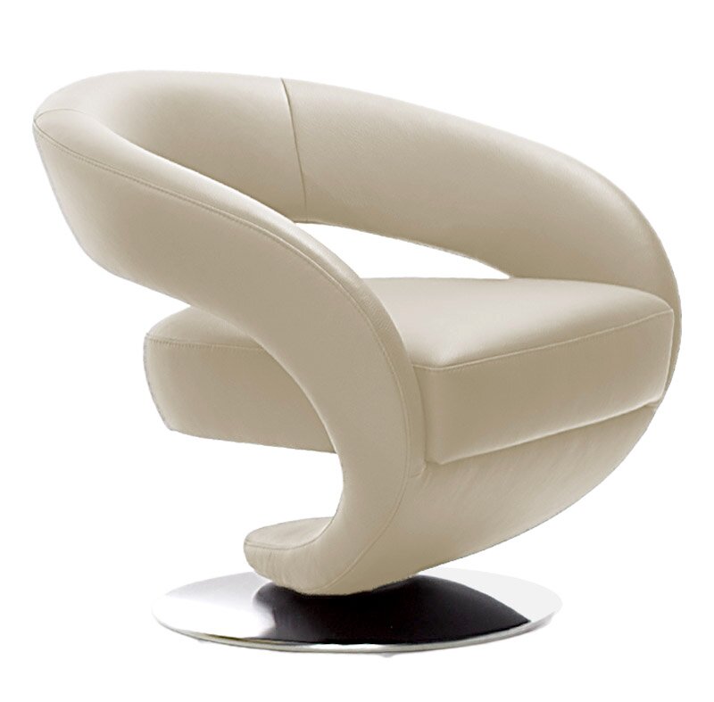 Moderano Drehsessel FREE Moderner cremefarbener Drehsessel mit geschwungenem Design, seitliche Perspektive