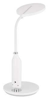 Moderne weiße Tischleuchte FRUGGY mit flexiblem Hals, seitliche Perspektive