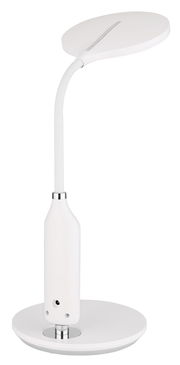 Moderne weiße Tischleuchte FRUGGY mit flexiblem Hals, seitliche Perspektive