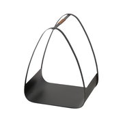 Modernes Kaminholzregal Timo aus schwarzem Metall, Höhe 50 cm, seitliche Perspektive