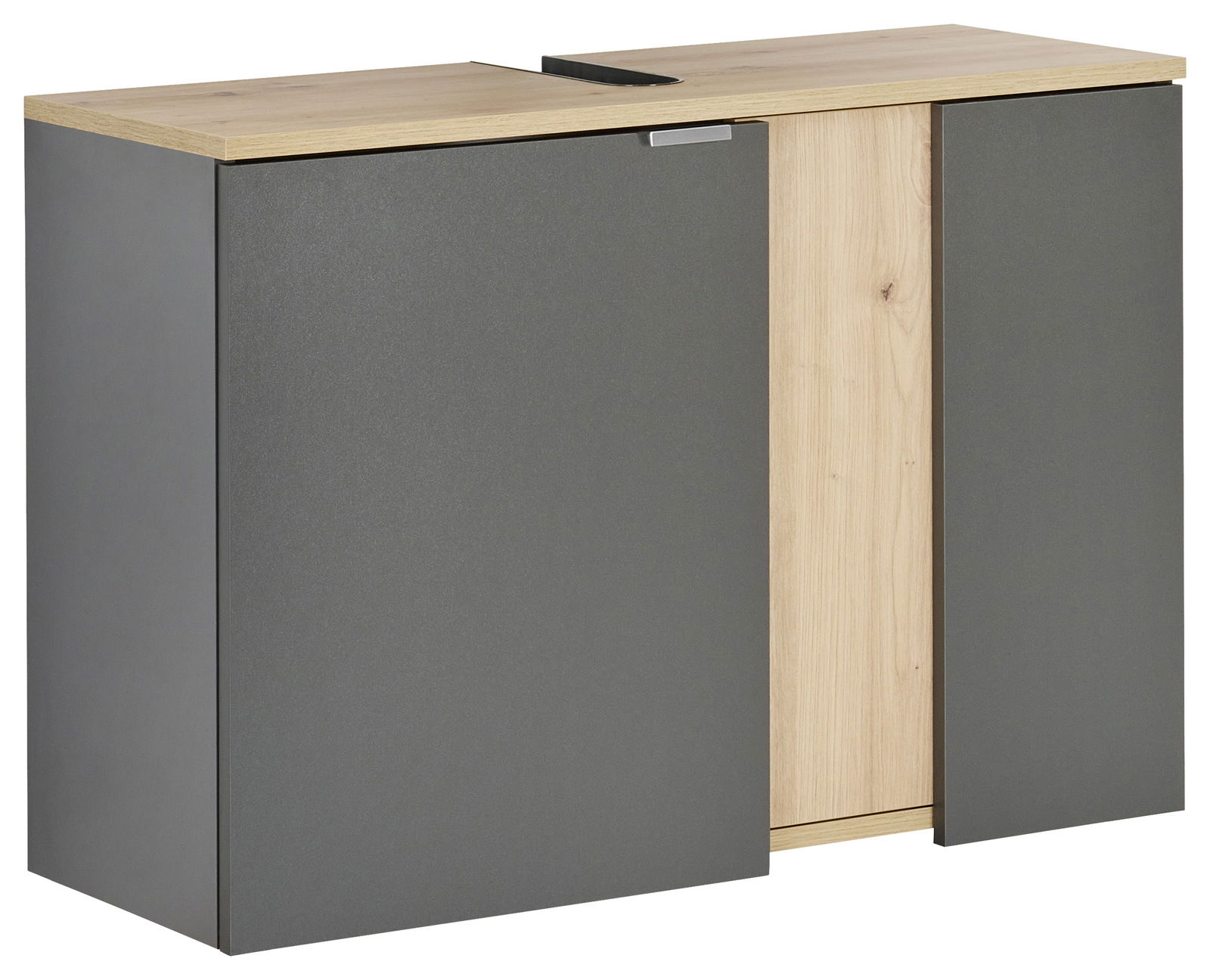 Stylife Waschbeckenunterschrank PALIUM Moderner Waschbeckenunterschrank 80 cm in Holzoptik und Grau, Frontalansicht
