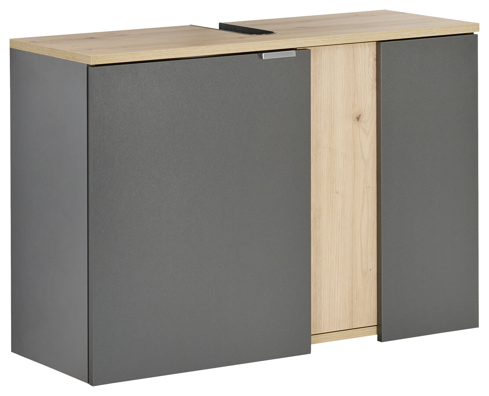 Moderner Waschbeckenunterschrank 80 cm in Holzoptik und Grau, Frontalansicht
