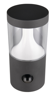 Moderne LED-Außenwandleuchte in zylindrischer Form, seitliche Perspektive