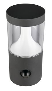 Moderne LED-Außenwandleuchte in zylindrischer Form, seitliche Perspektive