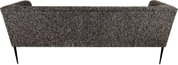 Rückansicht eines modernen 2-Sitzer-Sofas mit grau meliertem Bouclé-Bezug, gerader Rückenlehne und schlanken schwarzen Metallbeinen, freigestellt auf weißem Hintergrund