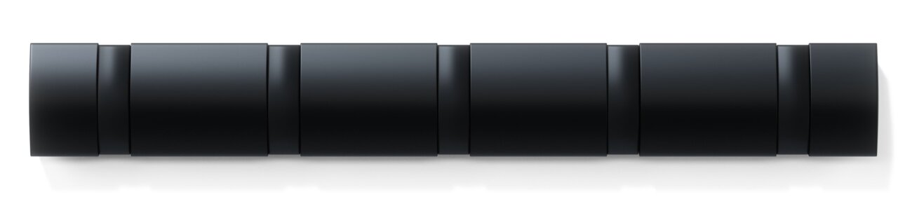 Schwarze Wandgarderobe Umbra FLIP mit mehreren Haken, Ansicht von vorne.