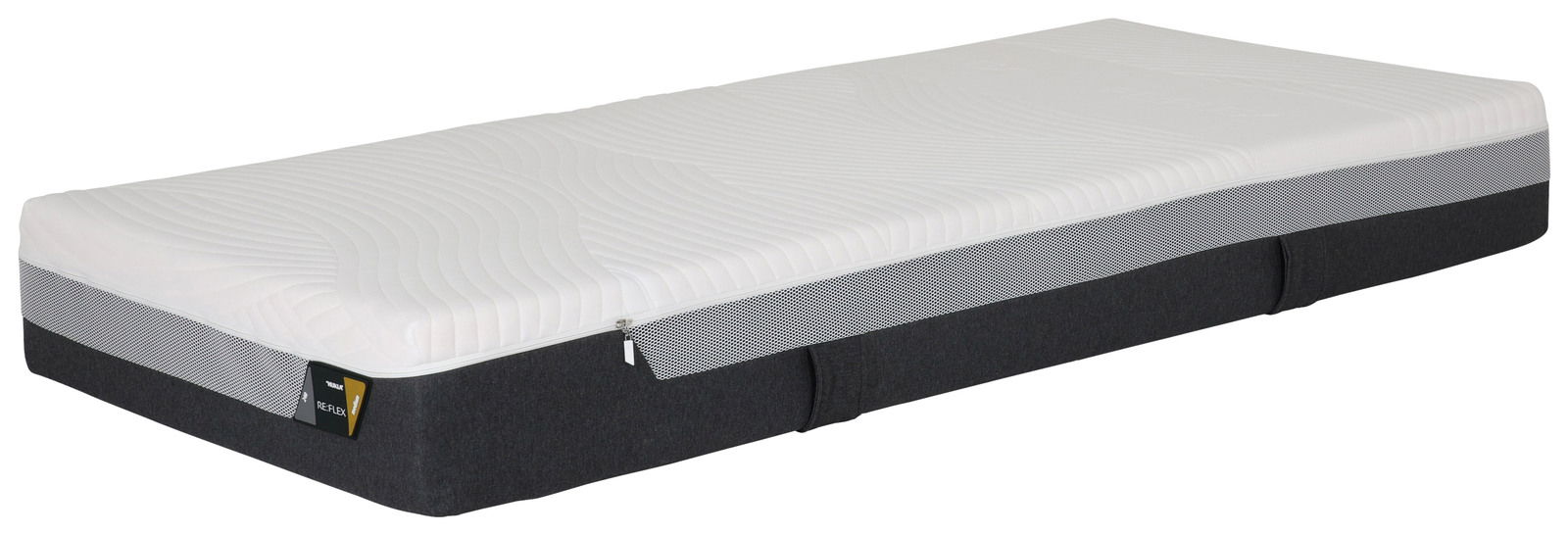 Kaltschaummatratze H2 in seitlicher Perspektive mit weißer Oberseite und dunklem Unterteil.