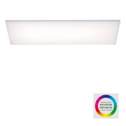 Lange, rechteckige LED-Deckenleuchte mit weißem Diffusor, frontal von unten auf weißem Hintergrund; Hinweis auf RGB-Farbmodus (Rot/Grün/Blau) unten rechts.