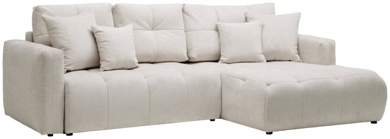 Hom´in Ecksofa London Beige Ecksofa mit mehreren Kissen, Ansicht von vorne rechts