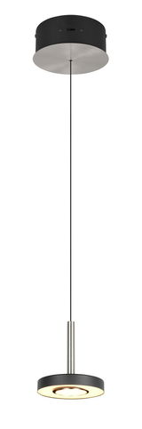 Moderne Pendelleuchte in schwarzem und silbernem Design, seitliche Perspektive