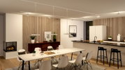 Moderne Esszimmer- und Küchenansicht mit URAIL L-Verbinder von PAULMANN, Deckenperspektive.