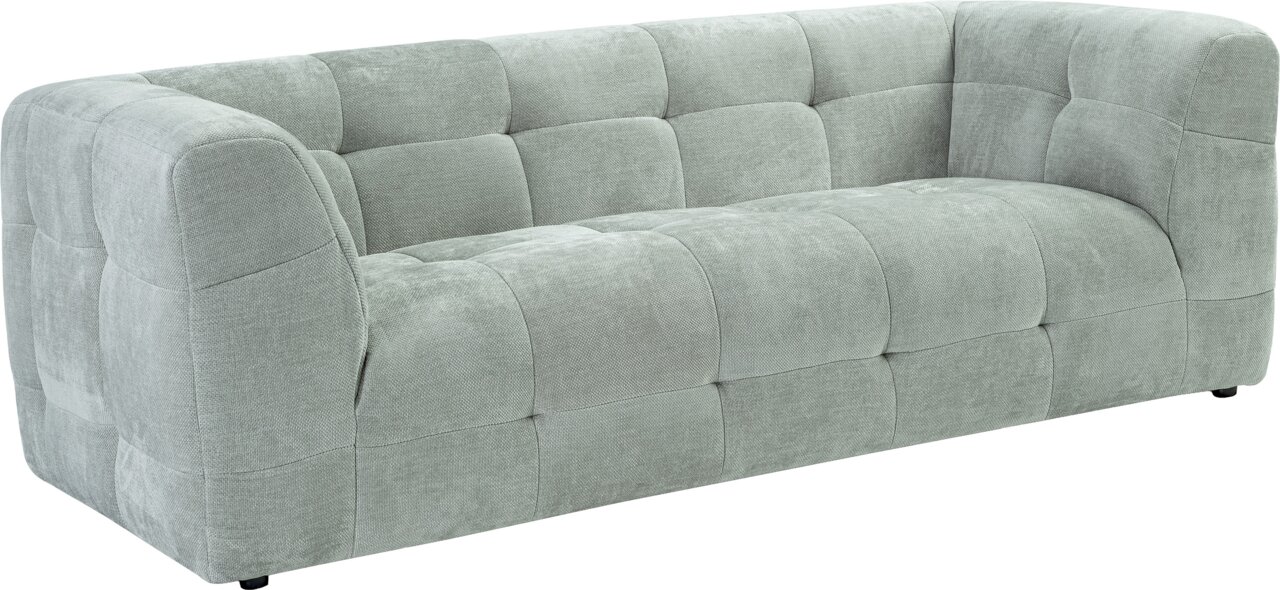 MID.YOU Sofa 2,5 Sitzer TENSO Hellgraues, gepolstertes 2-Sitzer-Sofa mit quadratischer Steppung und abgerundeten Armlehnen, freigestellt auf weißem Hintergrund, Ansicht schräg von vorne links.