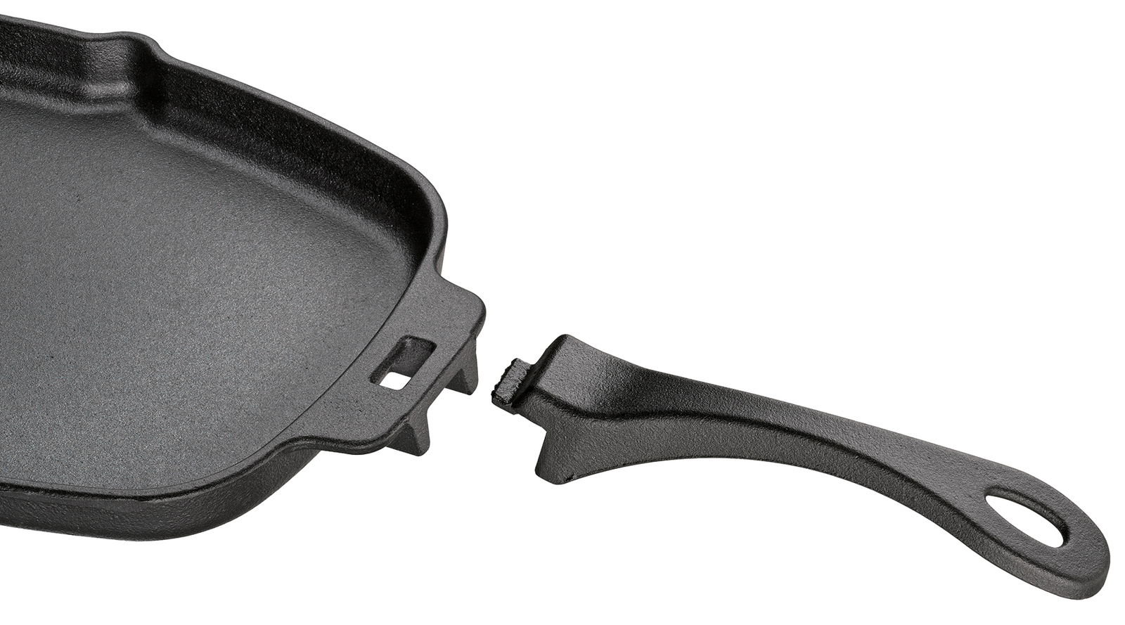 Servierpfanne mit abnehmbarem Griff, seitliche Perspektive