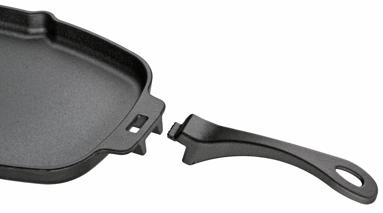 Servierpfanne mit abnehmbarem Griff, seitliche Perspektive