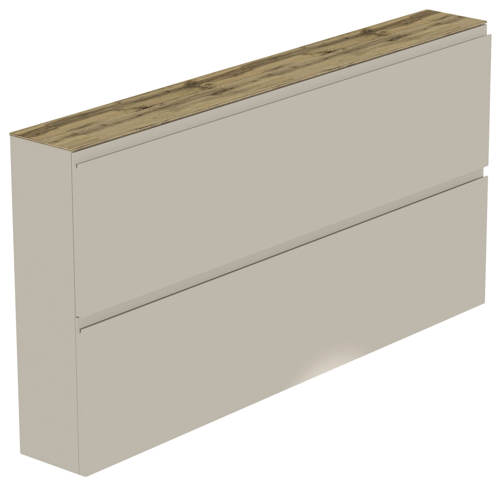 XL-Hängeschuhschrank 2K-T22 in seitlicher Perspektive, mit zwei Klappen und einer Holzoberfläche.