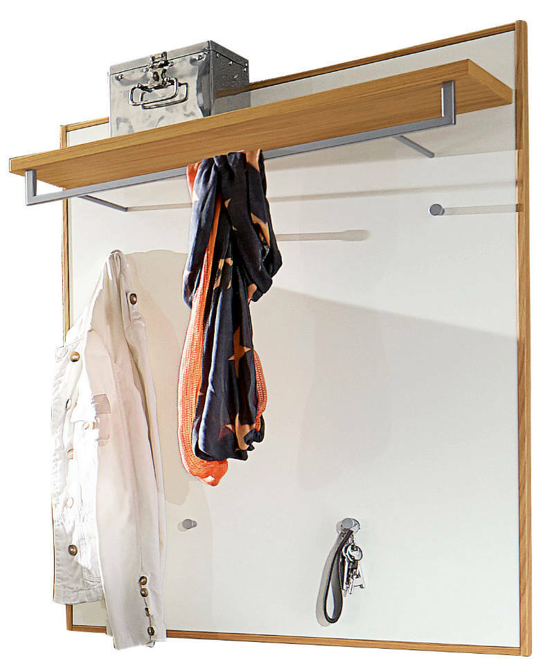 Garderobenpaneel VOSS Serie V100 aus Holz mit Ablage, Haken und Schlüsselanhänger, seitliche Perspektive
