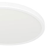 Runde LED-Deckenleuchte ROVITO in Nahaufnahme von unten, zeigt das schlichte weiße Design.
