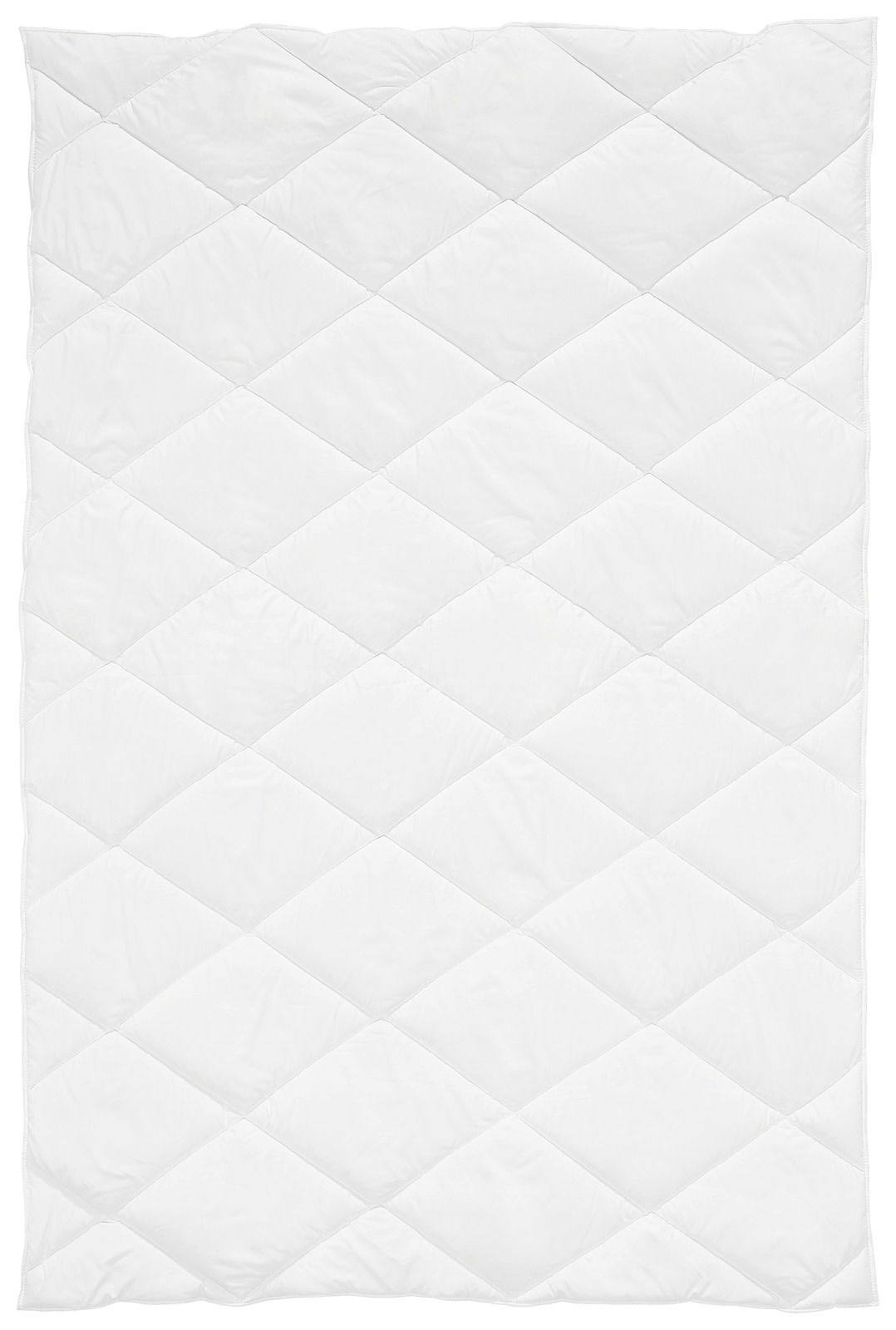 Ganzjahresbettdecke 155x220 cm in Draufsicht, weiße Steppdecke mit Rautenmuster
