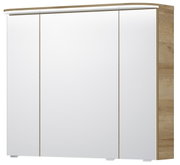 Moderner Spiegelschrank mit drei Türen und Holzrahmen, frontale Ansicht