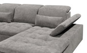 Graues Ecksofa mit verstellbarer Rückenlehne und Kissen, seitliche Perspektive