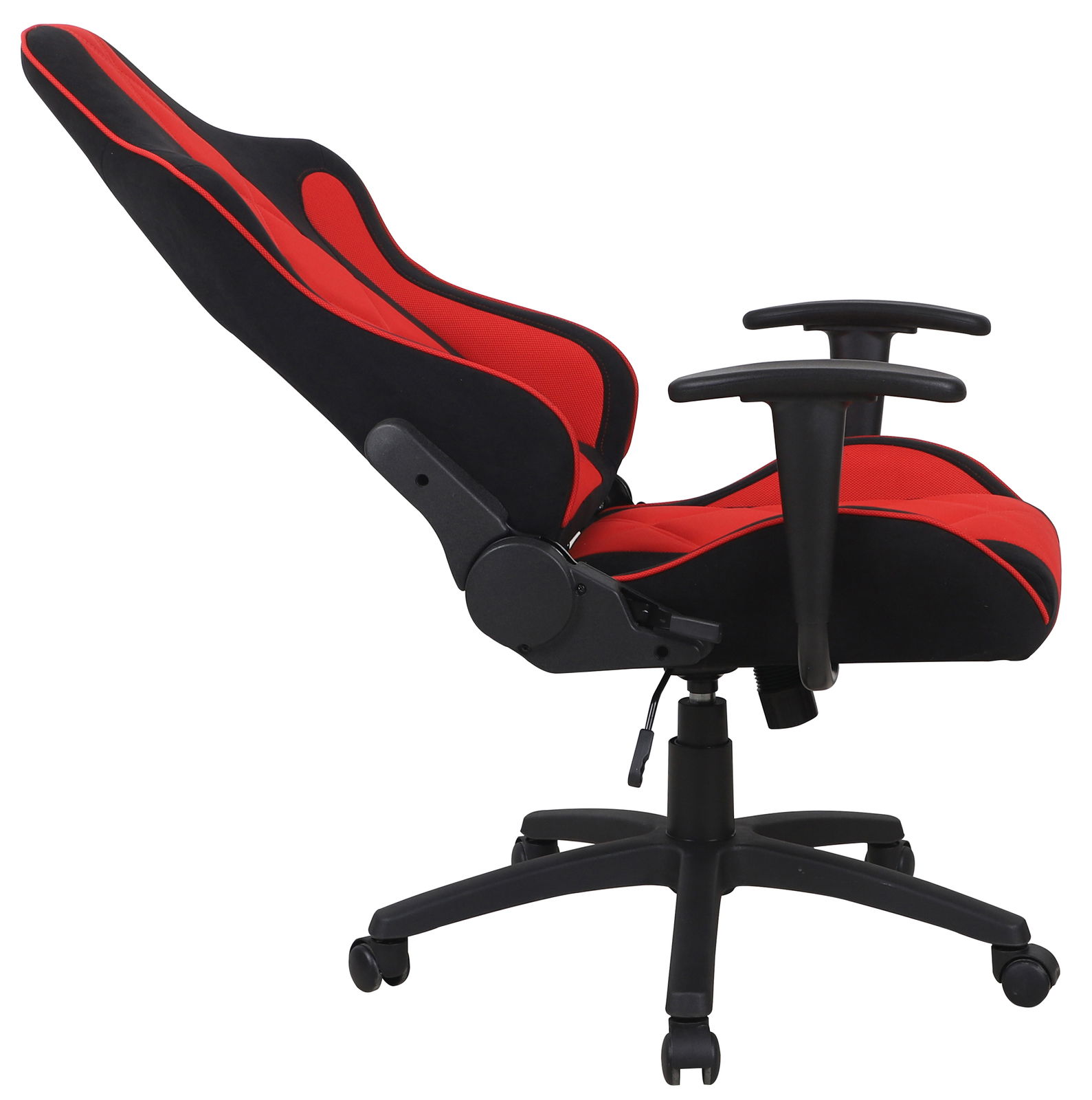 Gaming Stuhl in Rot und Schwarz, seitliche Perspektive