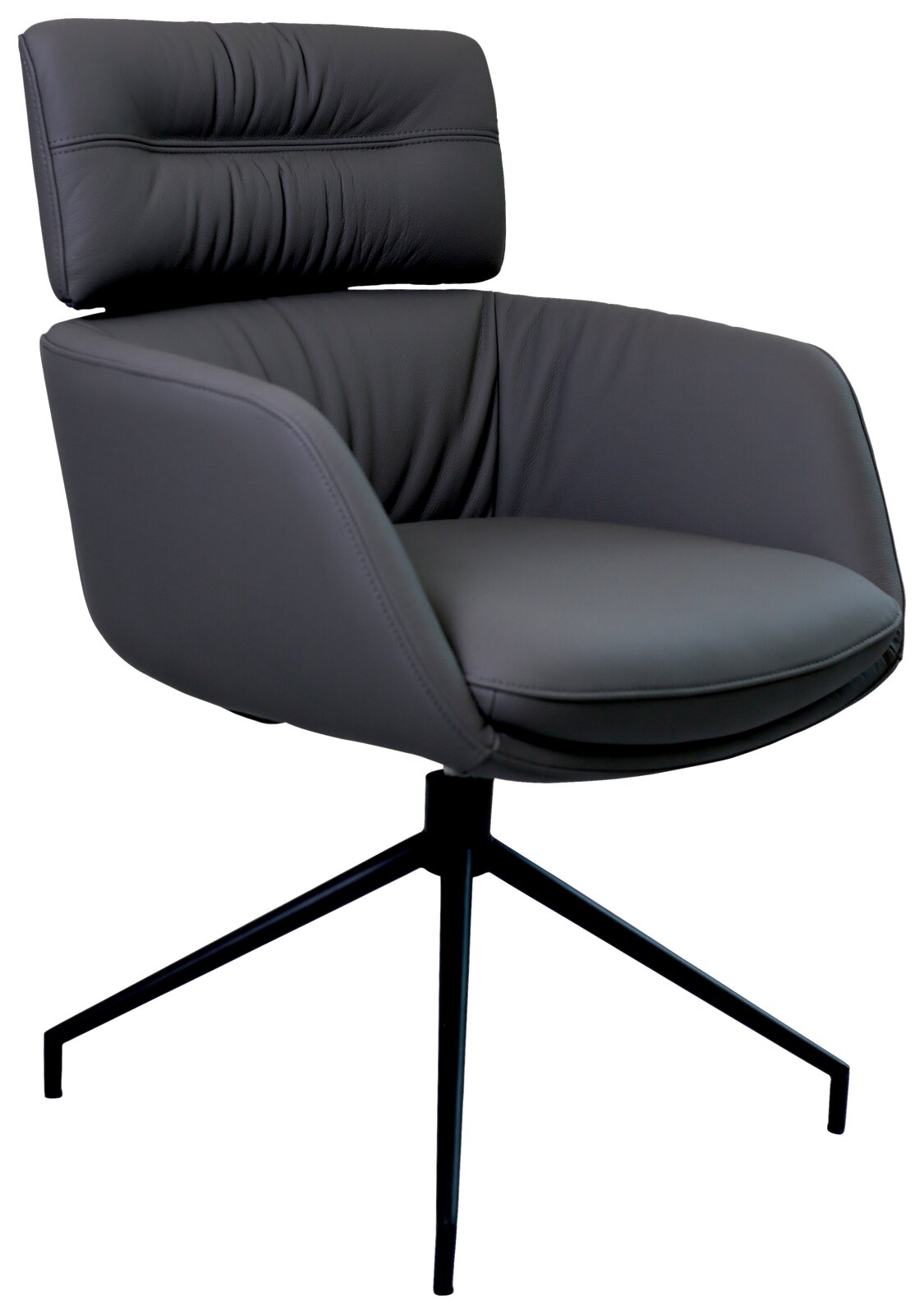 Dieter Knoll Armlehnstuhl PABLO Moderner grauer Armlehnstuhl mit gepolsterter Rückenlehne und schwarzem Metallgestell, seitliche Perspektive