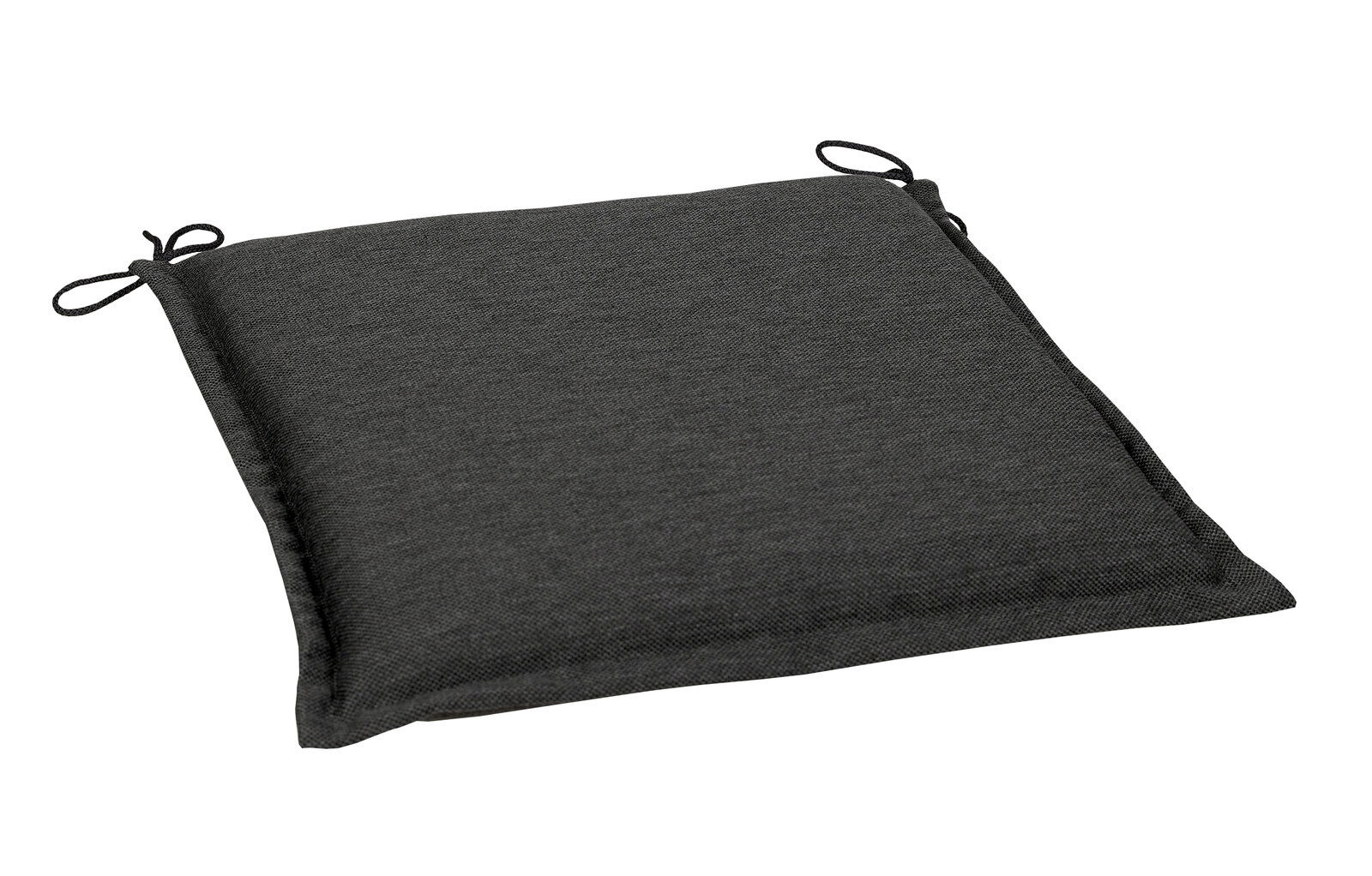 Graues Sitzkissen mit Schleifen zur Befestigung, Ansicht von oben