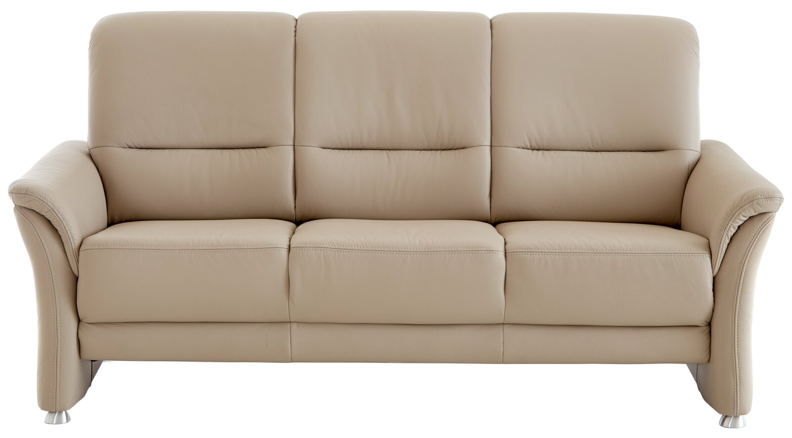 Beige leren driezitsbank, vooraanzicht
