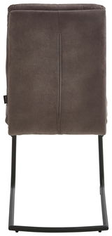 Rückansicht eines modernen Freischwingers mit grauem Polster und schwarzem Metallgestell.