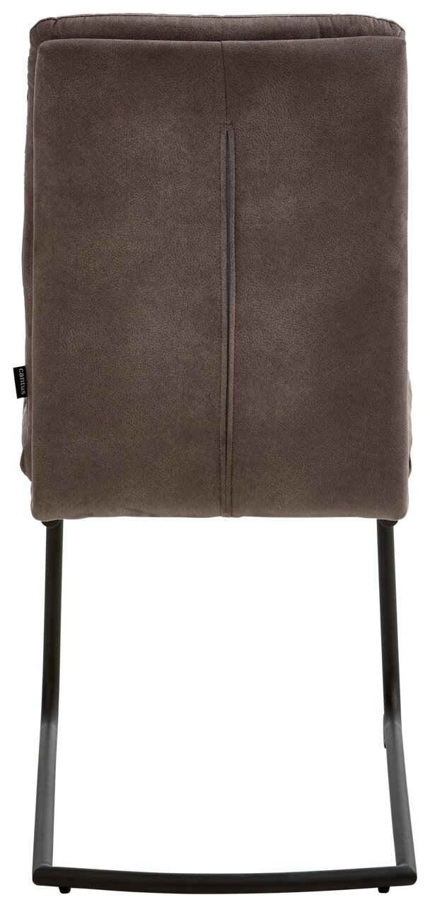 Cantus Freischwinger SCOTTY Rückansicht eines modernen Freischwingers mit grauem Polster und schwarzem Metallgestell.