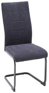 Moderner Schwingstuhl mit grauem Stoffbezug und Metallgestell, seitliche Perspektive