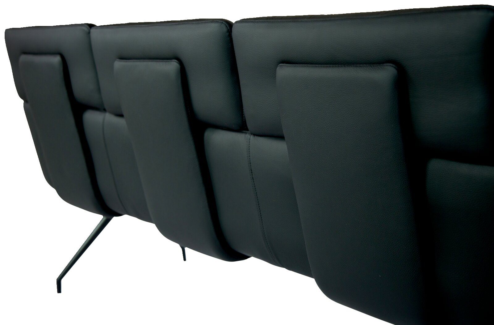 Dieter Knoll Sitzbank PABLO Rückansicht einer modernen, dunkelgrauen Sitzbank mit gepolsterten Rückenkissen und schlanken Metallbeinen.