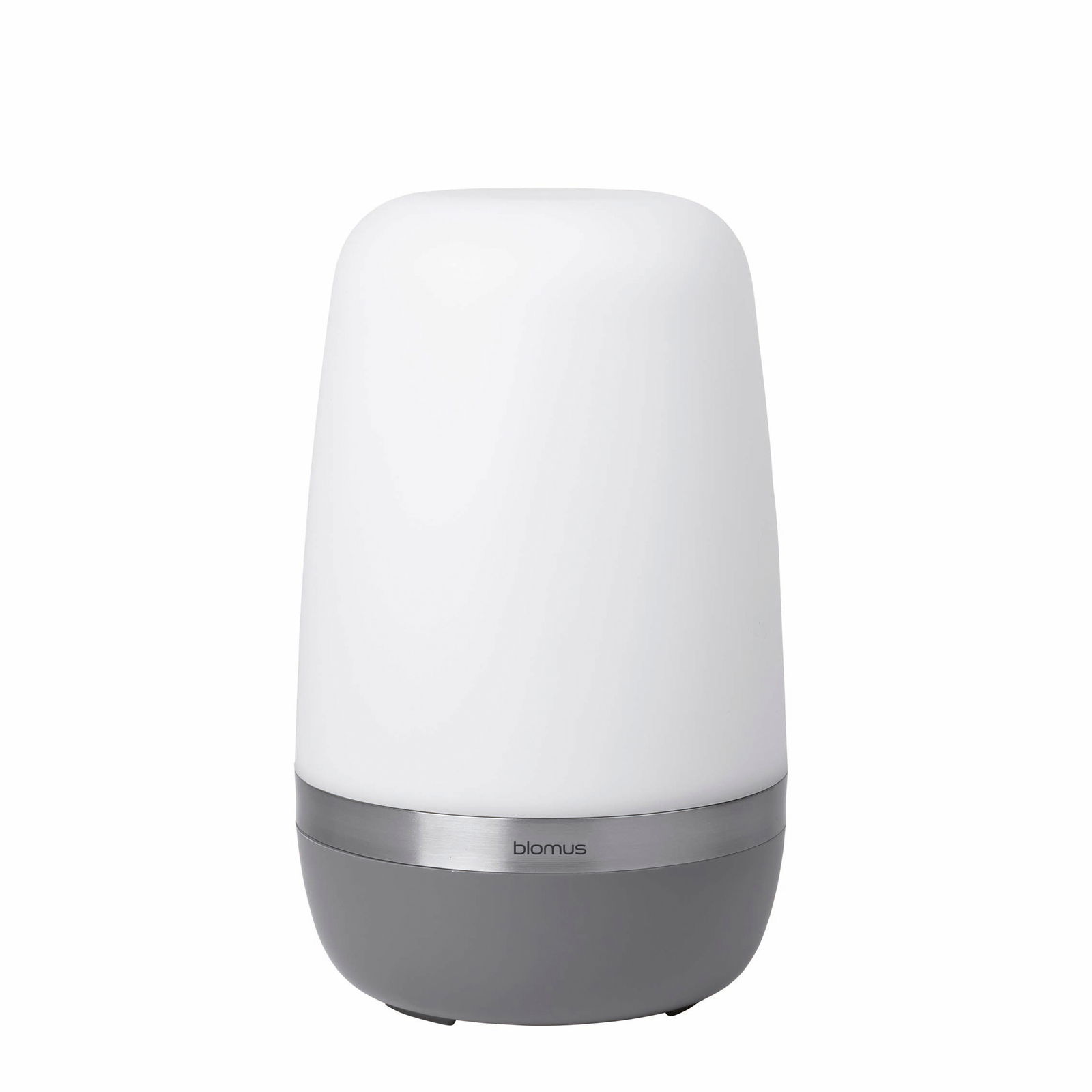 LED Outdoor Leuchte -SPIRIT- W, zylindrische Form, weiße obere Hälfte, graue untere Basis, Frontalansicht