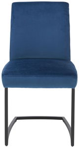 Freischwinger-Stuhl in Blau mit schwarzem Metallgestell, Frontalansicht