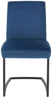 Freischwinger-Stuhl in Blau mit schwarzem Metallgestell, Frontalansicht