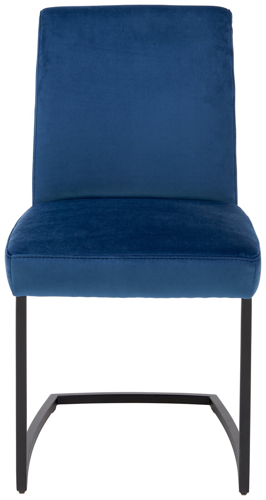 Freischwinger-Stuhl in Blau mit schwarzem Metallgestell, Frontalansicht