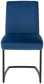 Freischwinger-Stuhl in Blau mit schwarzem Metallgestell, Frontalansicht