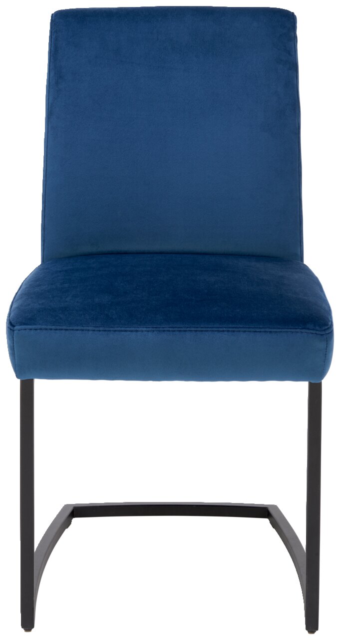 Freischwinger-Stuhl in Blau mit schwarzem Metallgestell, Frontalansicht